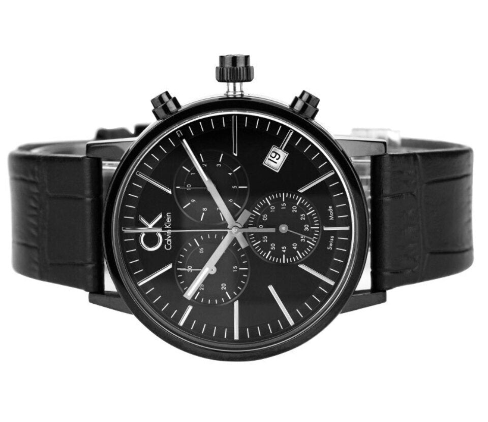  Shop Authentic Calvin Klein Post Minimal Chronograph Black Dial Black Leather Strap Watch for Men - K7627401 - Luxxuri