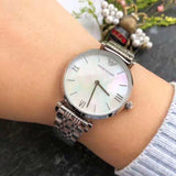  Shop Authentic Emporio Armani T Bar Mother of Pearl Dial Steel Strap Watch For Women - AR1682 - Luxxuri