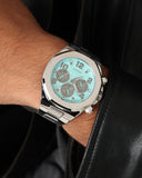  Shop Authentic Guess Empire Chronograph Quartz Sky Blue Dial Silver Steel Strap Watch For Men - GW0489G3 - Luxxuri
