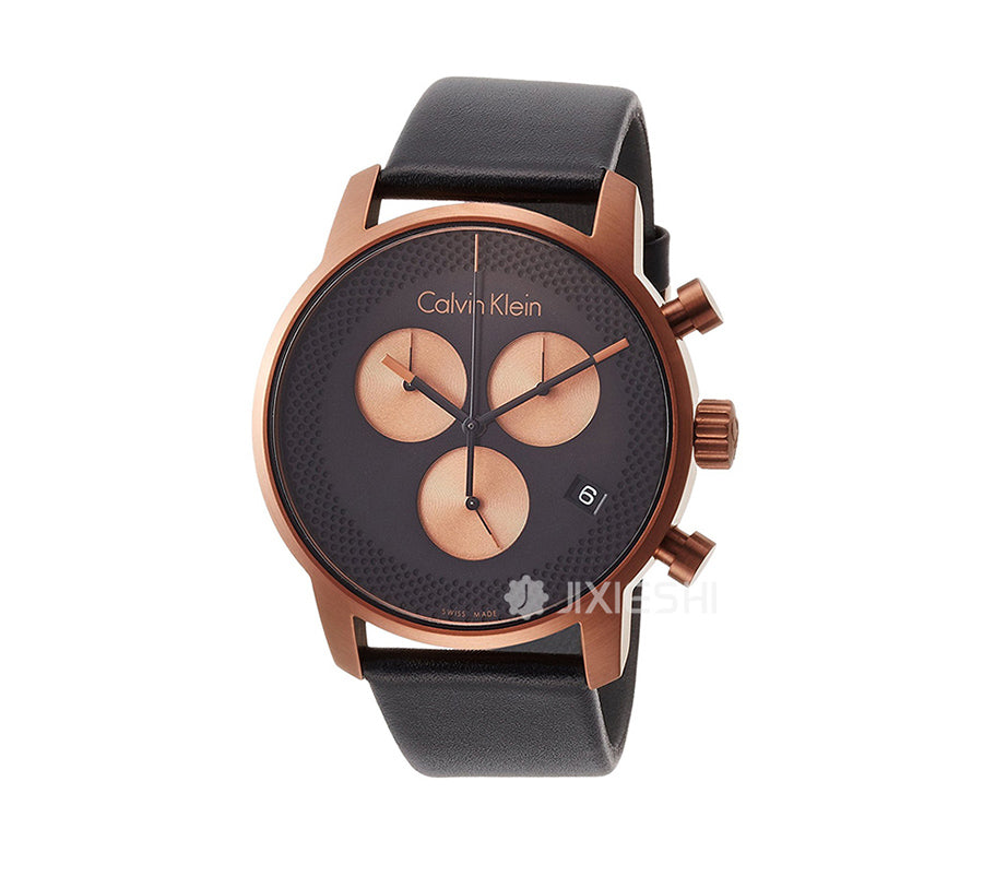  Shop Authentic Calvin Klein City Chronograph Black Dial Black Leather Strap Watch for Men - K2G17TC1 - Luxxuri