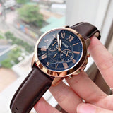  Shop Authentic Fossil Grant Chronograph Blue Dial Brown Leather Strap Watch for Men - FS5068 - Luxxuri