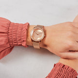  Shop Authentic Guess Tri Glitz Quartz Diamonds Rose Gold Dial Rose Gold Mesh Bracelet Watch For Women - W1142L4 - Luxxuri