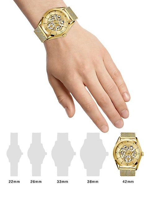  Shop Authentic Guess Tailor Multifunction Gold Dial Gold Mesh Bracelet Watch for Men - GW0368G2 - Luxxuri