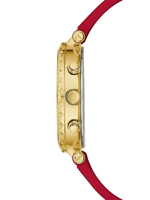  Shop Authentic Guess Solstice Diamonds Gold Dial Red Rubber Strap Watch for Women - GW0484L1 - Luxxuri