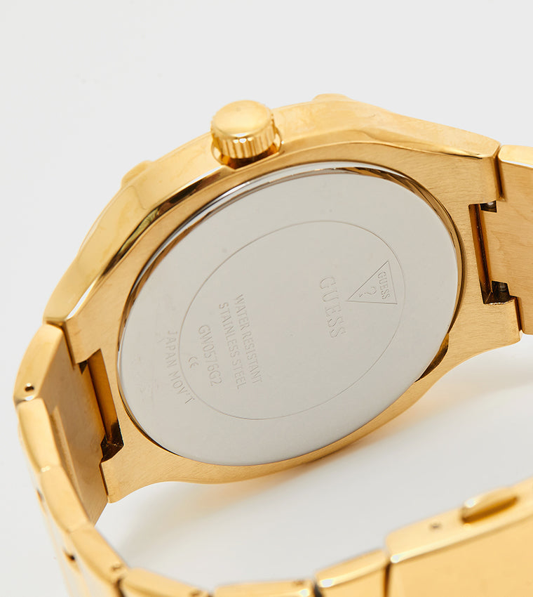 Guess Duke Glitz Crystals Gold Dial Gold Steel Strap Watch For Men - GW0576G2