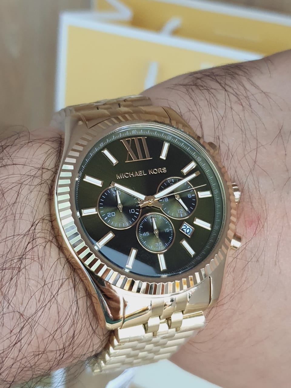  Shop Authentic Michael Kors Lexington Chronograph Green Dial Gold Steel Strap Watch for Men - MK8446 - Luxxuri