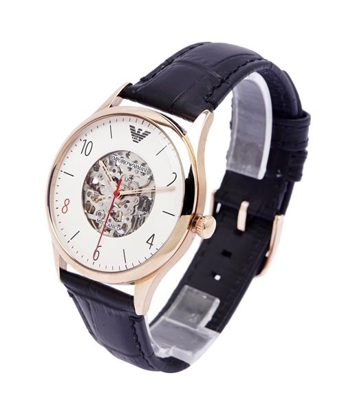  Shop Authentic Emporio Armani Meccanico White Skeleton Dial Black Leather Strap Watch For Men - AR1924 - Luxxuri