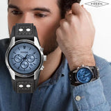  Shop Authentic Fossil Coachman Chronograph Blue Dial Black Leather Strap Watch for Men - CH2564 - Luxxuri