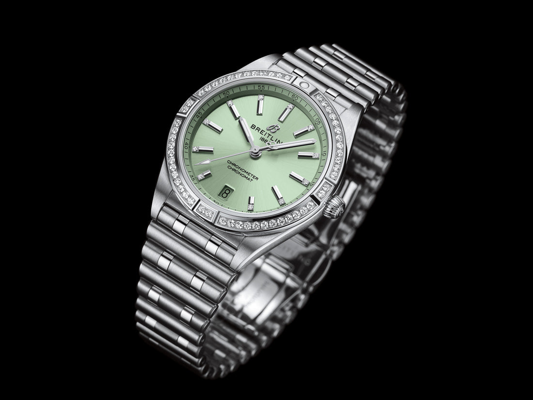  Shop Authentic Breitling Chronomat Automatic 36 Diamonds Green Dial Two Tone Steel Strap Watch for Women - A10380591L1A1 - Luxxuri