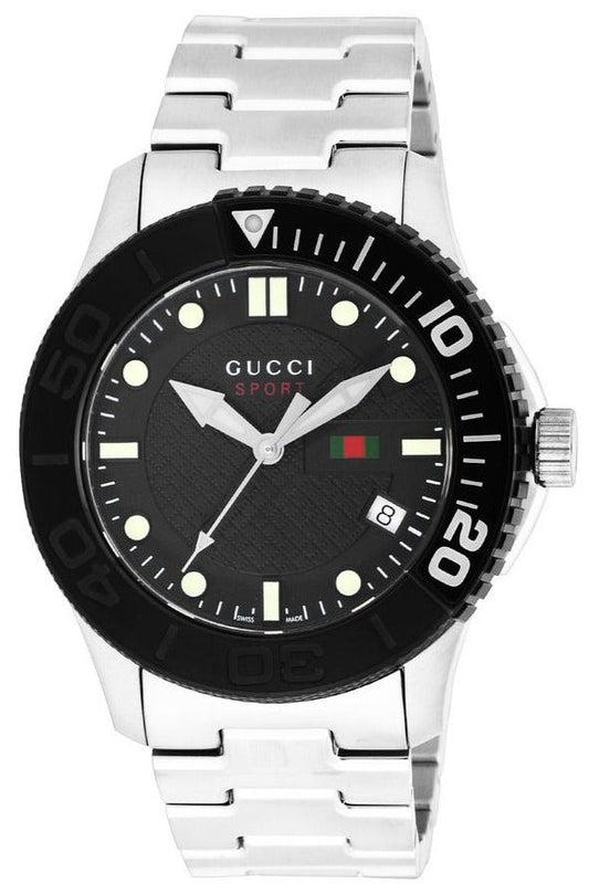  Shop Authentic Gucci G Timeless Black Dial Silver Steel Strap Watch For Men - YA126249 - Luxxuri