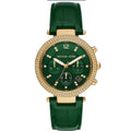  Shop Authentic Michael Kors Parker Chronograph Green Dial Green Leather Strap Watch For Women - MK6985 - Luxxuri