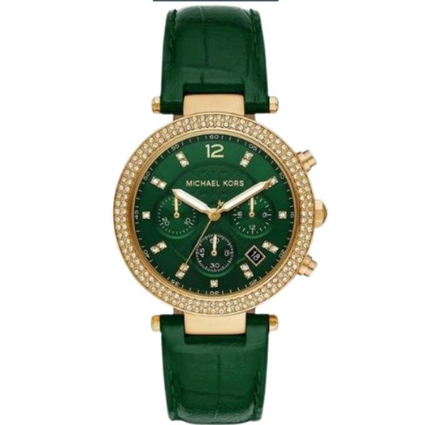  Shop Authentic Michael Kors Parker Chronograph Green Dial Green Leather Strap Watch For Women - MK6985 - Luxxuri