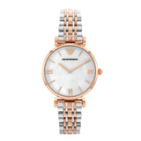  Shop Authentic Emporio Armani T Bar Gianni Classic Mother Of Pearl Dial Two Tone Steel Strap Watch For Women - AR1683 - Luxxuri