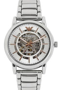  Shop Authentic Emporio Armani Meccanico Skeleton Silver Dial Silver Steel Strap Watch For Men - AR1980 - Luxxuri