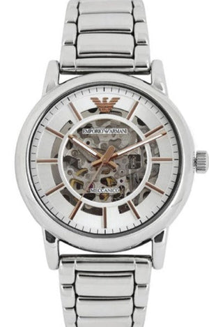  Shop Authentic Emporio Armani Meccanico Skeleton Silver Dial Silver Steel Strap Watch For Men - AR1980 - Luxxuri