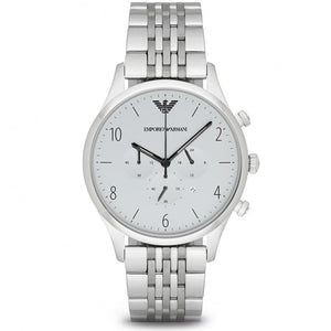  Shop Authentic Emporio Armani Classic Chronograph Silver Dial Silver Steel Strap Watch For Men - AR1879 - Luxxuri