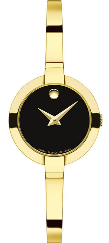  Shop Authentic Movado Bela Black Dial Gold Steel Strap Watch For Women - 0606999 - Luxxuri