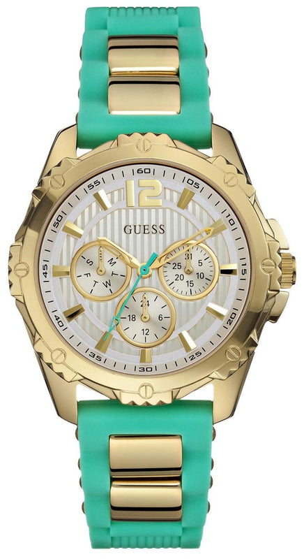  Shop Authentic Guess Intrepid 2 Silver Dial Two Tone Rubber Strap Watch For Women - W0325L4 - Luxxuri