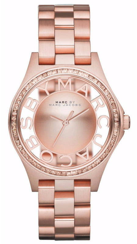  Shop Authentic Marc Jacobs Henry Transparent Rose Gold Dial Rose Gold Steel Strap Watch for Women - MBM3339 - Luxxuri