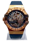  Shop Authentic Maserati Automatic Skeleton Dial Rose Gold Blue Leather Strap Watch For Men - R8821108022 - Luxxuri