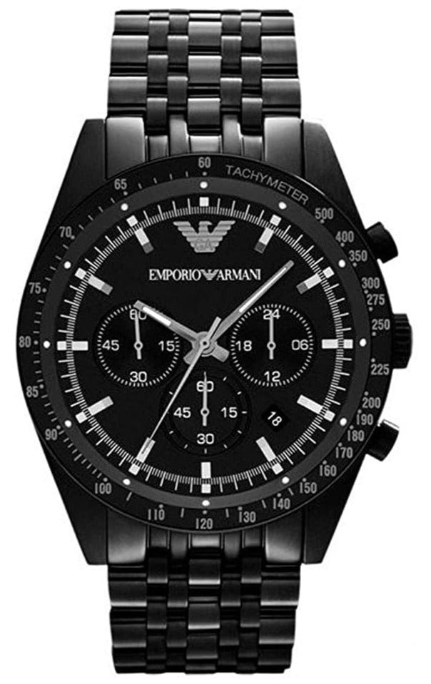  Shop Authentic Emporio Armani Tazio Chronograph Black Dial Black Steel Strap Watch For Men - AR5989 - Luxxuri