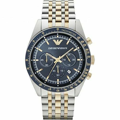  Shop Authentic Emporio Armani Tazio Chronograph Blue Dial Two Tone Stainless Steel Watch For Men - AR6088 - Luxxuri