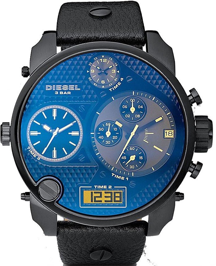  Shop Authentic Diesel Big Daddy Blue Dial Black Leather Strap Watch For Men - DZ7127 - Luxxuri