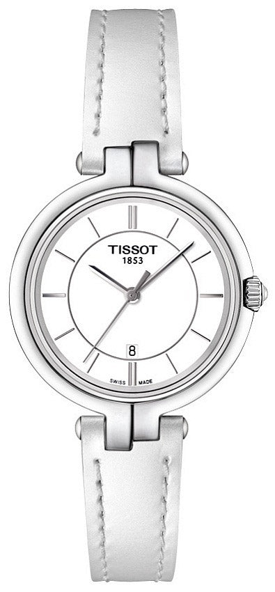 Tissot T Lady Flamingo White Dial White Leather Strap Watch For Women - T094.210.16.011.00