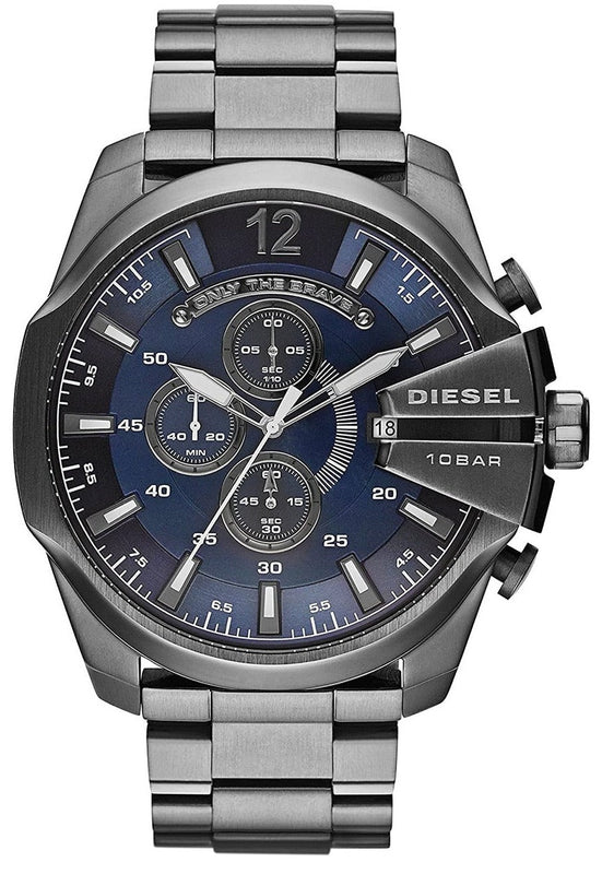  Shop Authentic Diesel Mega Chief Chronograph Blue Dial Black Steel Strap Watch For Men - DZ4329 - Luxxuri