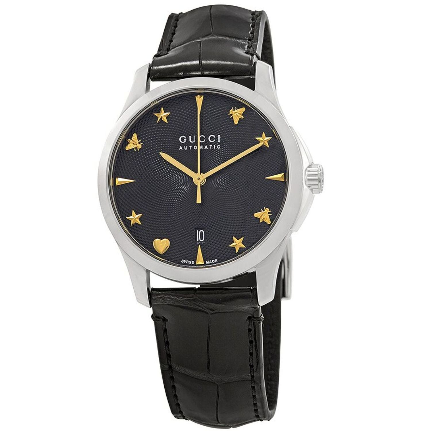  Shop Authentic Gucci G Timeless Automatic Black Dial Black Leather Strap Watch For Women - YA126469 - Luxxuri