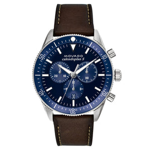  Shop Authentic Movado Heritage 29mm Chronograph Blue Dial Brown Leather Strap Watch For Men - 3650061 - Luxxuri