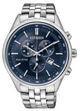  Shop Authentic Citizen Eco Drive Chronograph Blue Dial Silver Steel Strap Watch For Men - AT2140-55L - Luxxuri