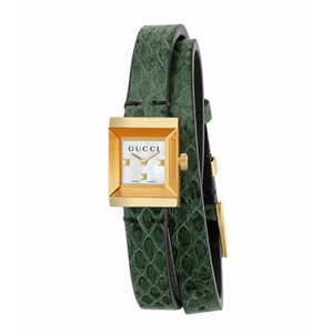  Shop Authentic Gucci G Frame Double Mother of Pearl Dial Green Leather Strap Watch For Women - YA128525 - Luxxuri