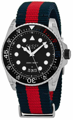  Shop Authentic Gucci Dive Black Dial Red & Blue Nylon Strap Watch For Men - YA136210 - Luxxuri