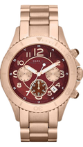 Marc Jacobs Rock Chronograph Mother of Pearl Red Dial Rose Gold Steel Strap Unisex Watch - MBM3251