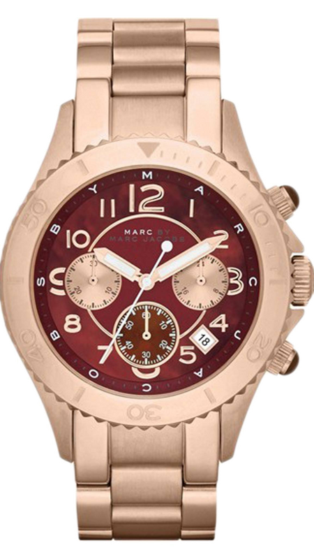  Shop Authentic Marc Jacobs Rock Chronograph Mother of Pearl Red Dial Rose Gold Steel Strap Unisex Watch - MBM3251 - Luxxuri