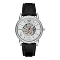  Shop Authentic Emporio Armani Meccanico Silver Skeleton Dial Black Leather Watch For Men - AR1997 - Luxxuri