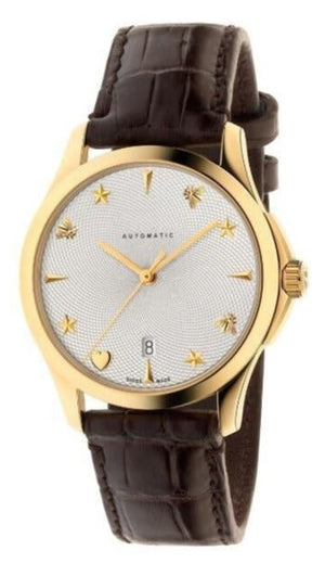  Shop Authentic Gucci G Timeless Automatic Silver Dial Brown Leather Strap Unisex Watch - YA126467 - Luxxuri