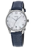  Shop Authentic Gucci G-Timeless Signature Mother of Pearl Silver Dial Blue Leather Strap Watch For Women - YA1264049 - Luxxuri