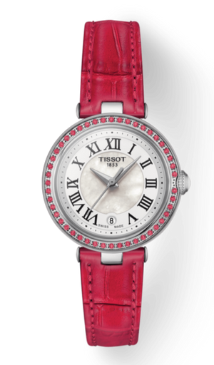  Shop Authentic Tissot Bellissima Small Lady Diamonds Mother of Pearl Dial Red Leather Strap Watch For Women - T126.010.66.113.00 - Luxxuri