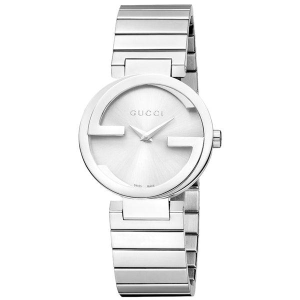  Shop Authentic Gucci G Interlocking Silver Dial Silver Steel Strap Watch For Women - YA133503 - Luxxuri