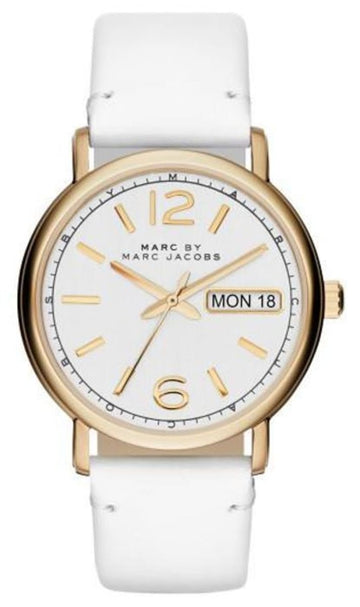  Shop Authentic Marc Jacobs Fergus White Dial White Leather Strap Watch for Women - MBM8653 - Luxxuri