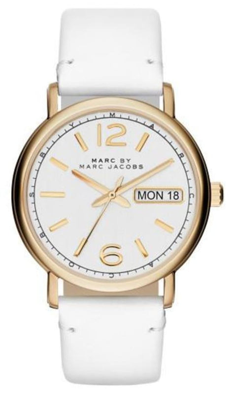  Shop Authentic Marc Jacobs Fergus White Dial White Leather Strap Watch for Women - MBM8653 - Luxxuri