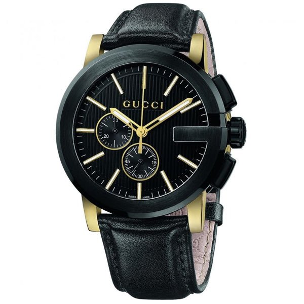  Shop Authentic Gucci G Chrono Black Dial Black Leather Strap Watch For Men - YA101203 - Luxxuri