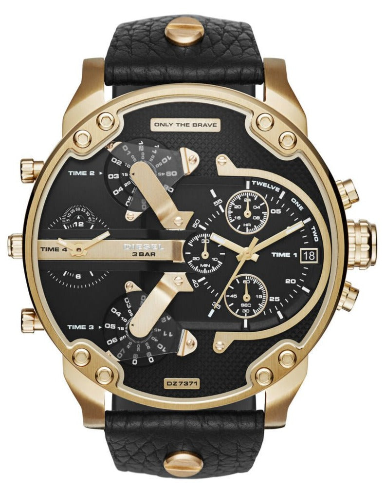  Shop Authentic Diesel Mr Daddy Black & Gold Dial Black Leather Strap Watch For Men - DZ7371 - Luxxuri