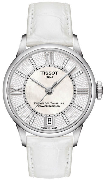  Shop Authentic Tissot Chemin Des Tourelles Powermatic 80 Lady White Dial White Leather Strap Watch For Women - T099.207.16.116.00 - Luxxuri