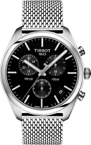  Shop Authentic Tissot PR 100 Chronograph Black Dial Silver Mesh Bracelet Watch For Men - T101.417.11.051.01 - Luxxuri
