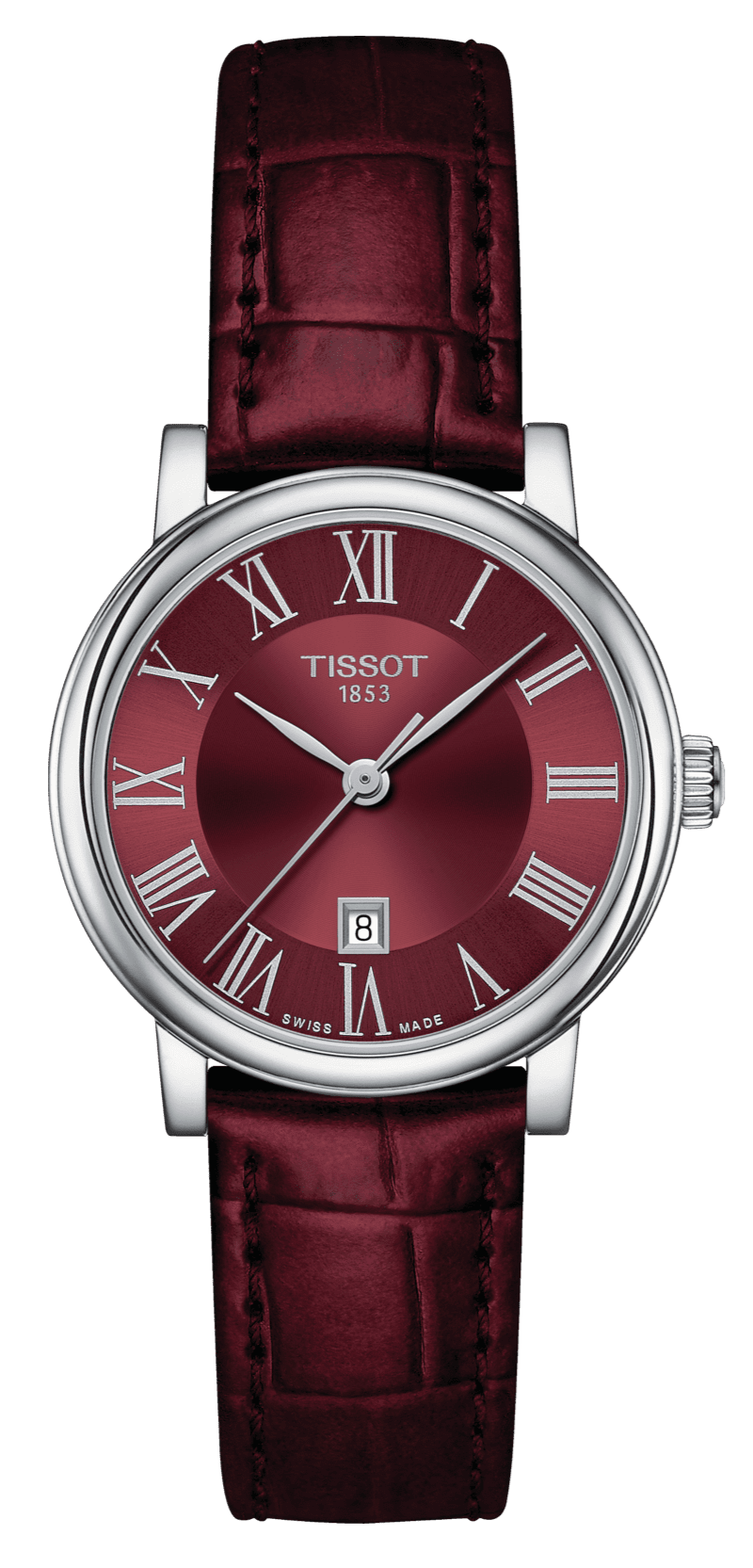 Tissot Carson Premium Lady Maroon Dial Maroon Leather Strap Watch For Women - T122.210.16.373.00
