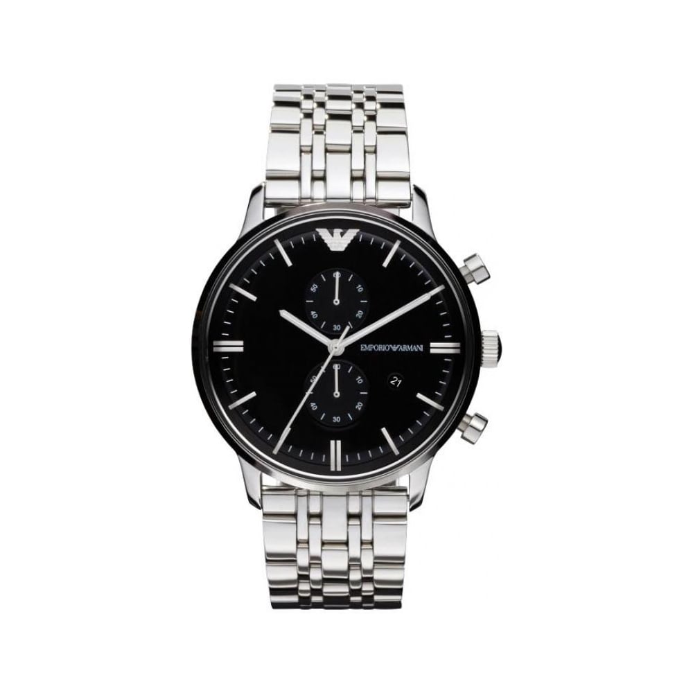  Shop Authentic Emporio Armani Chronograph Black Dial Silver Steel Strap Watch For Men - AR0389 - Luxxuri
