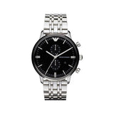  Shop Authentic Emporio Armani Chronograph Black Dial Silver Steel Strap Watch For Men - AR0389 - Luxxuri